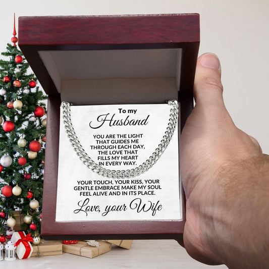 To My Husband - You are the Light - Cuban Chain Necklace with Message Card and Gift Box - Mallard Moon Gift Shop