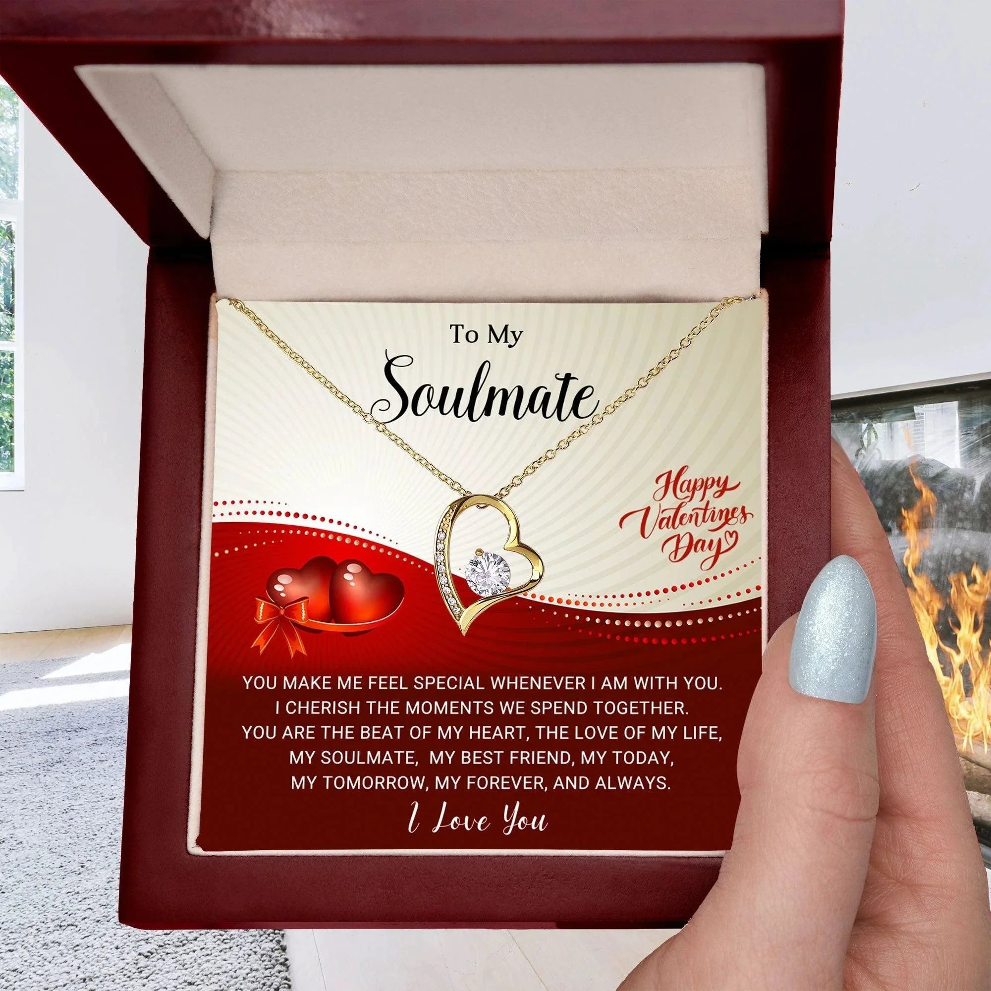 To My Soulmate - I Cherish the Moments We Spend Together - Valentine Forever Love Pendant Necklace