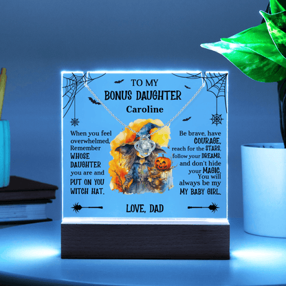 Daughter Halloween Little Witch Personalized Inspirational Acrylic Keepsake Plaque and Necklace - Mallard Moon Gift Shop