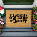 Funny “Please Knock So We Have Time to Clean Up” Doormat | Relatable Coir Welcome Mat for Families | Real-Life Humor Front Porch Décor