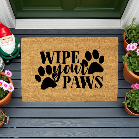 “Wipe Your Paws” Funny Pet Doormat | Natural Coir Welcome Mat for Dog & Cat Owners | Farmhouse Style Entry Rug - Mallard Moon