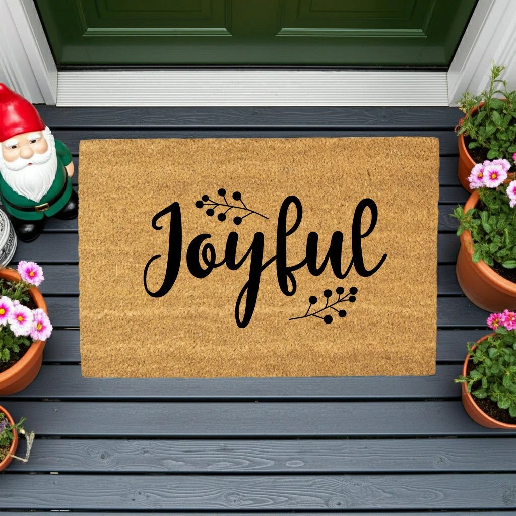 Joyful Christmas Doormat | Holiday Coir Welcome Mat | Rustic Farmhouse Winter Porch Décor