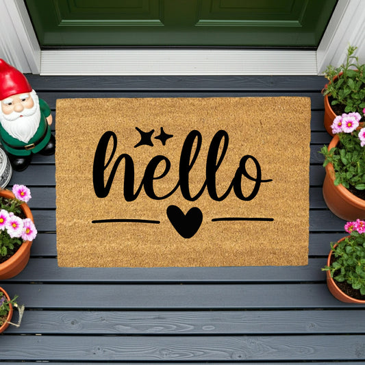 Hello Coir Doormat – Simple Welcome Mat | Minimalist Farmhouse Front Porch Decor | Everyday Entryway Rug - Mallard Moon