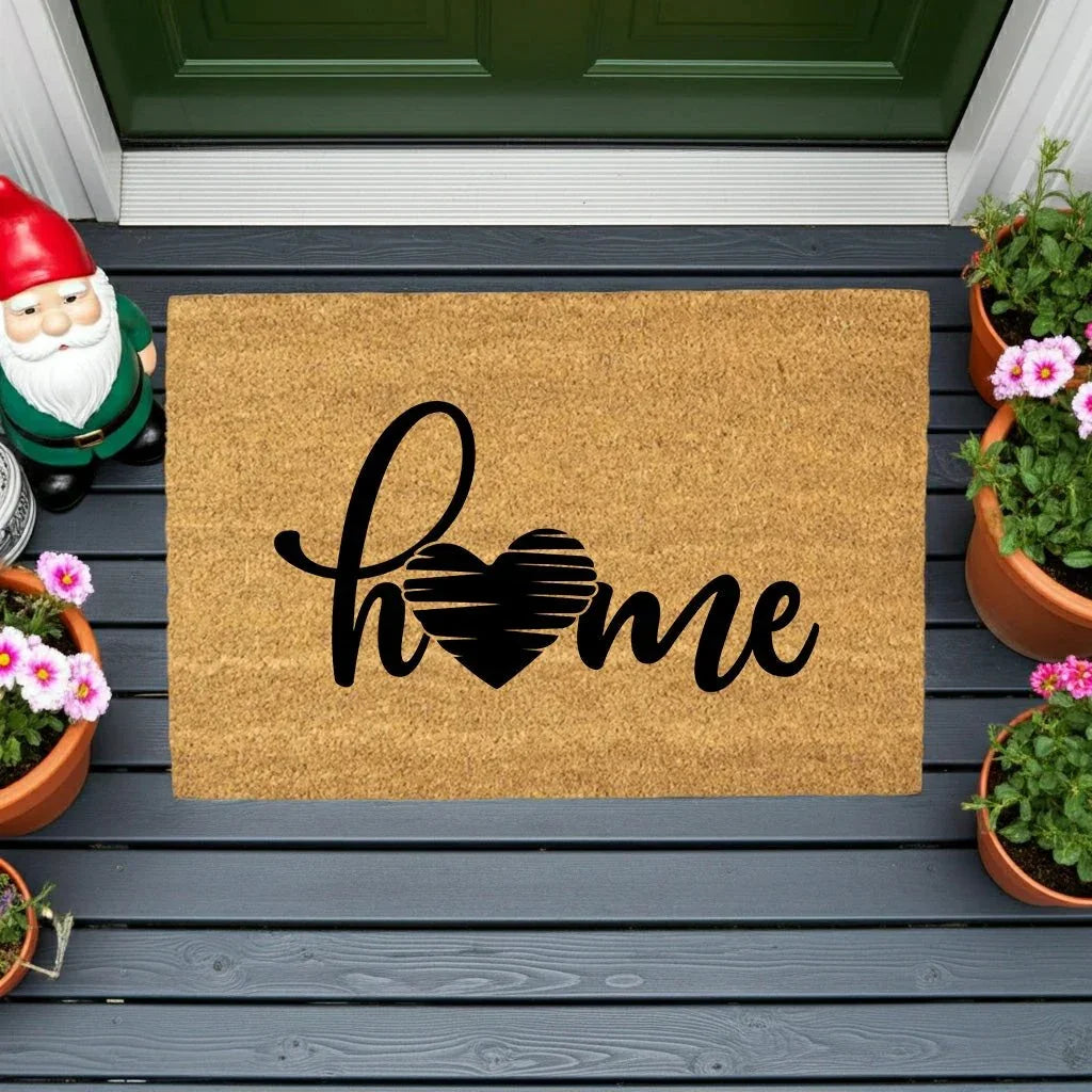 Home Heart Coir Doormat – Rustic Farmhouse Welcome Mat | Minimalist Entryway Décor | Everyday Porch Rug with Script Heart Design
