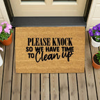 Funny “Please Knock So We Have Time to Clean Up” Doormat | Relatable Coir Welcome Mat for Families | Real-Life Humor Front Porch Décor