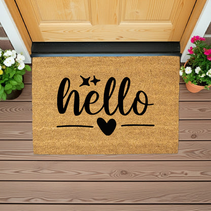 Hello Coir Doormat – Simple Welcome Mat | Minimalist Farmhouse Front Porch Decor | Everyday Entryway Rug - Mallard Moon