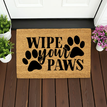 “Wipe Your Paws” Funny Pet Doormat | Natural Coir Welcome Mat for Dog & Cat Owners | Farmhouse Style Entry Rug - Mallard Moon