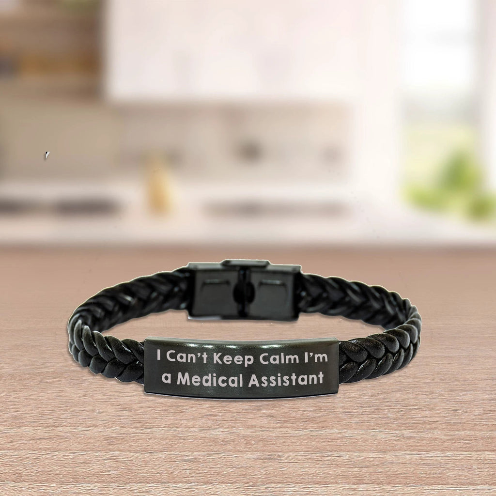 Medical Assistant Bracelet – “I Can’t Keep Calm I’m a Medical Assistant” Engraved Stainless Steel Plate – Braided PU Leather Wristband Gift for Healthcare Workers, Nurses & Hospital Staff