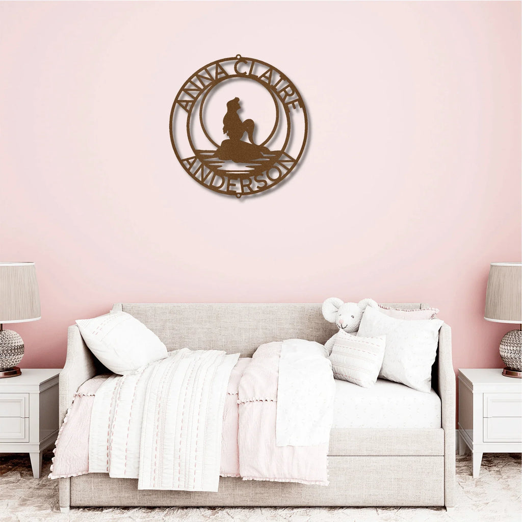 Mermaid Wishes Custom Name Metal Art Wall Sign
