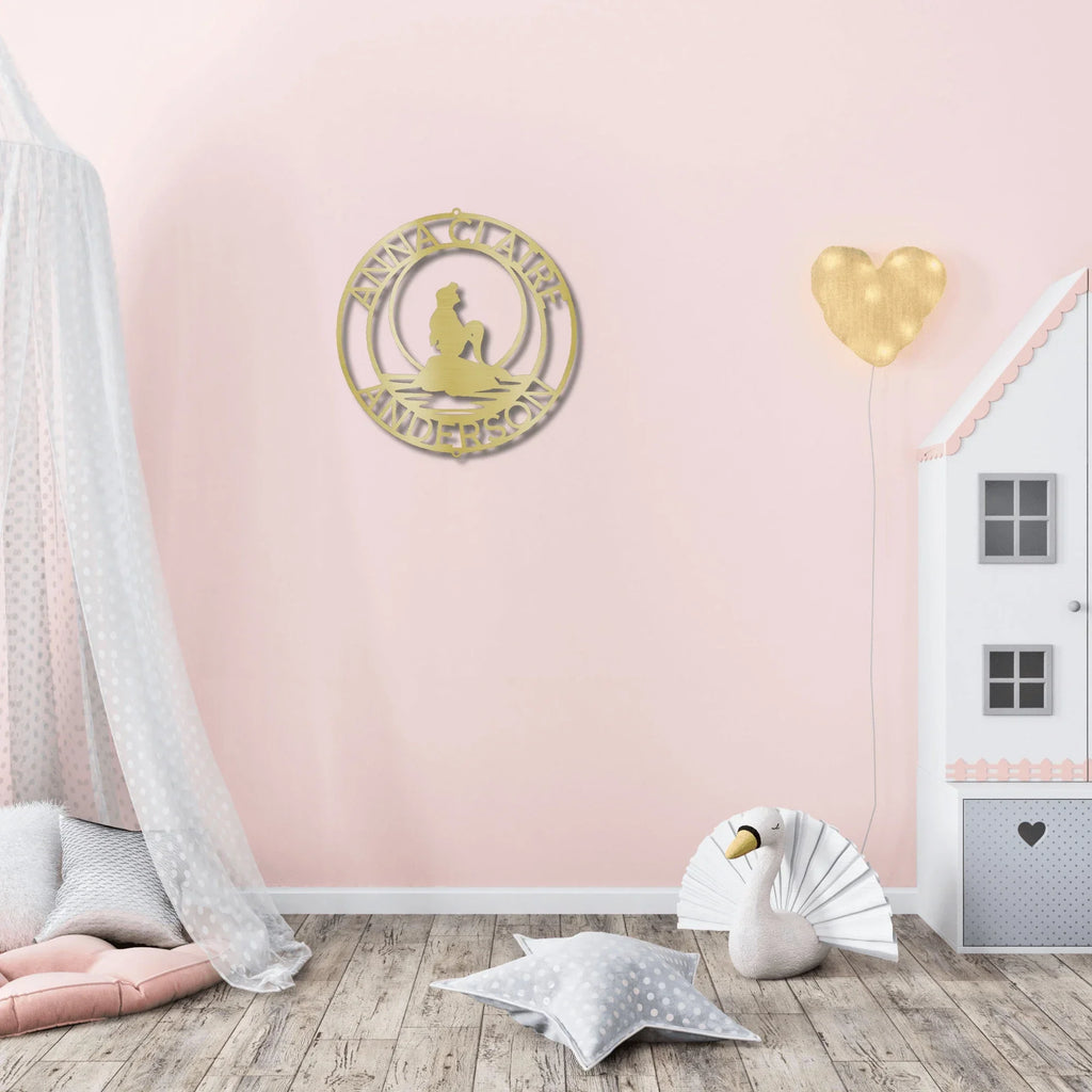 Mermaid Wishes Custom Name Metal Art Wall Sign