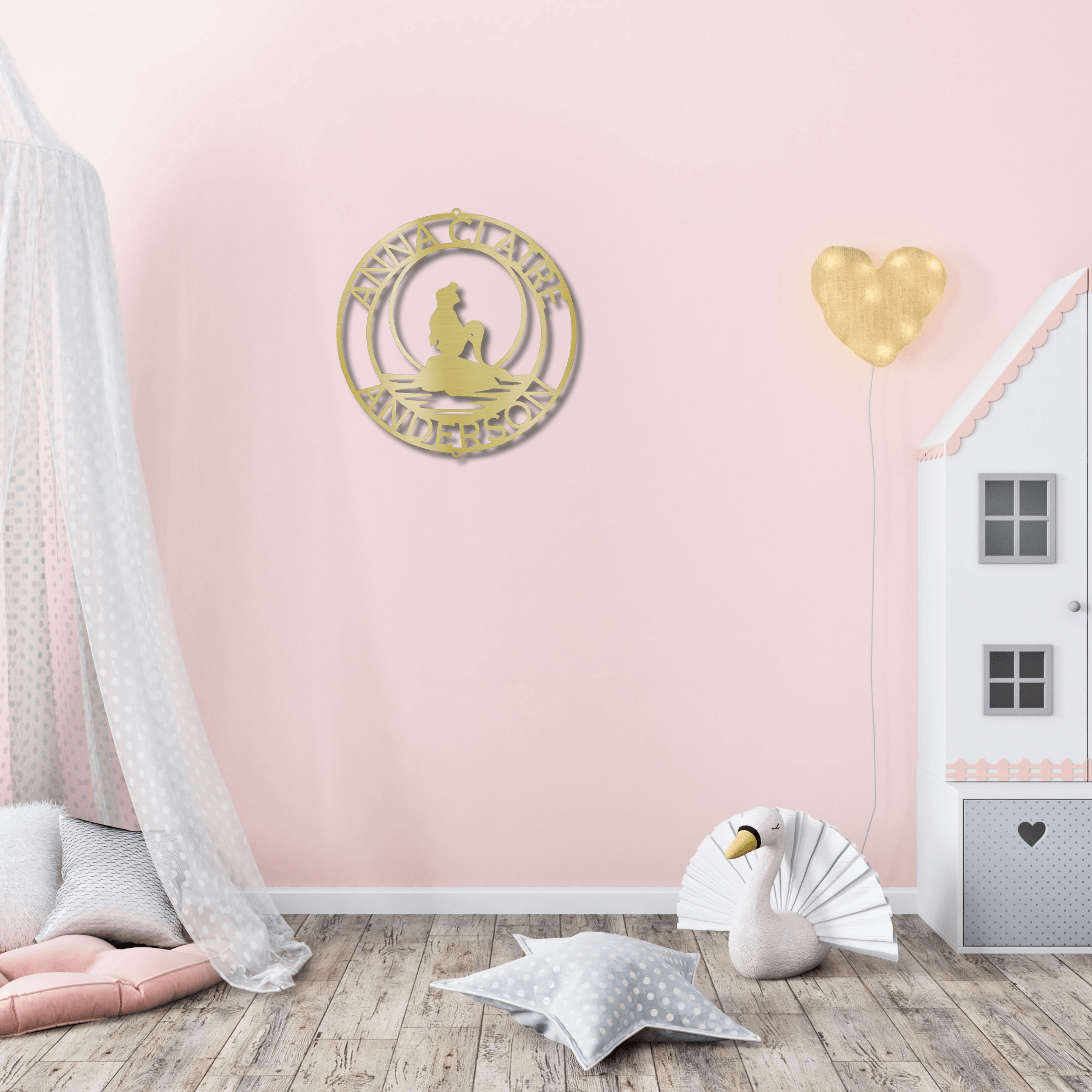 Mermaid Wishes Custom Name Metal Art Wall Sign - Mallard Moon Gift Shop