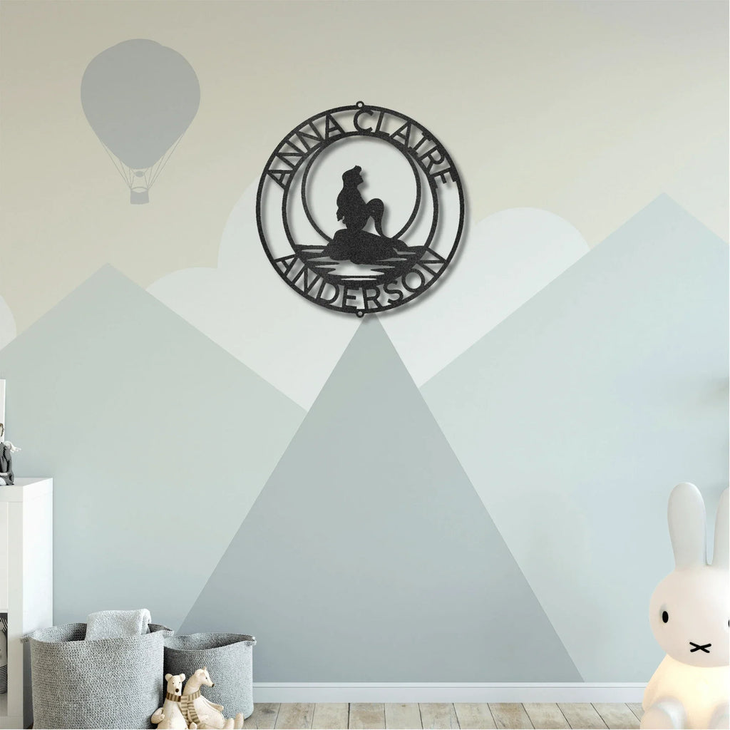 Mermaid Wishes Custom Name Metal Art Wall Sign