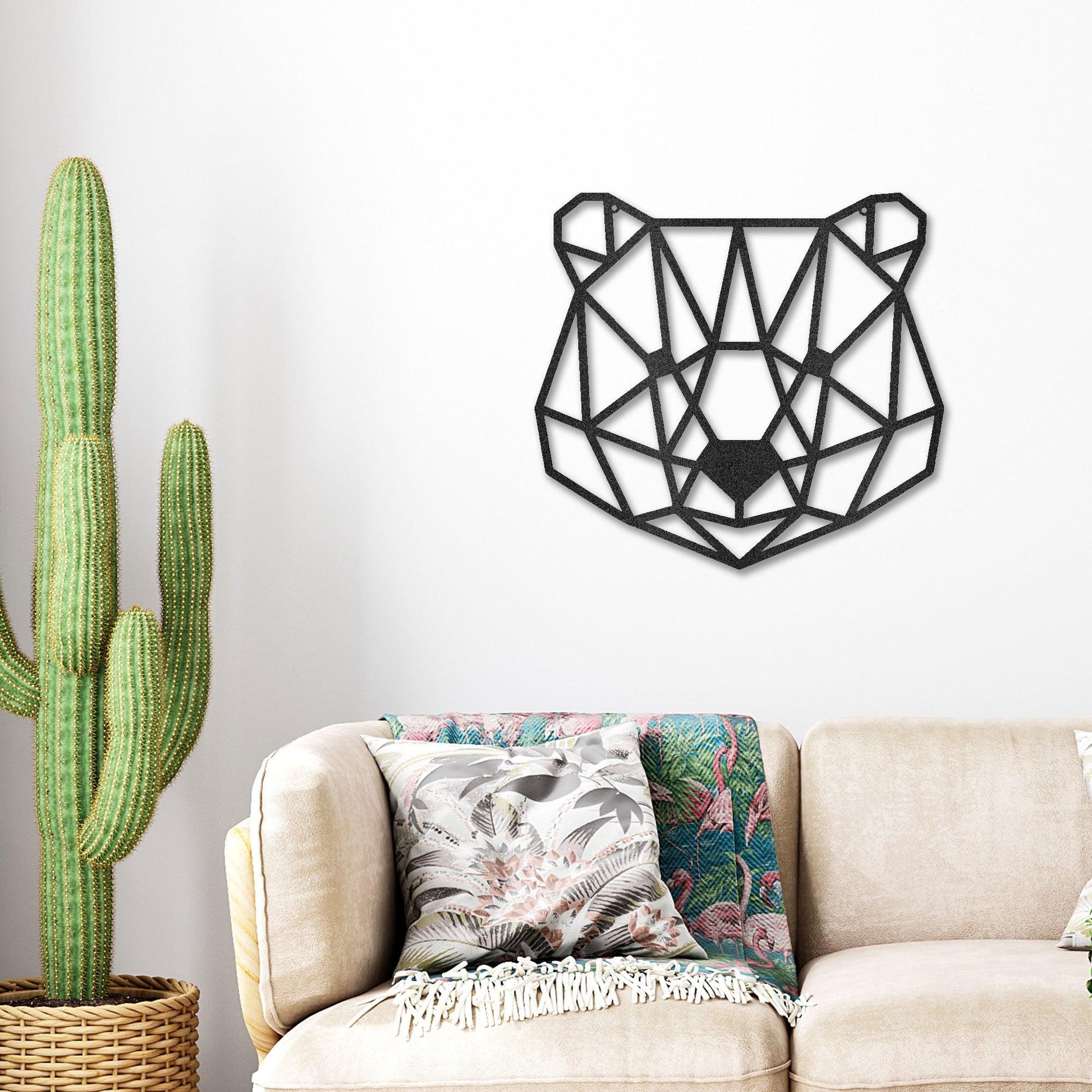 Bear Metal Art Wall Sign Geometric Head Home Office School Decor - Mallard Moon Gift Shop