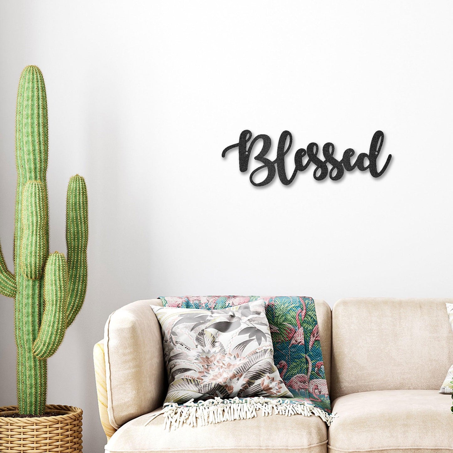 Blessed Word Script Indoor Outdoor Steel Walll Sign - Mallard Moon Gift Shop