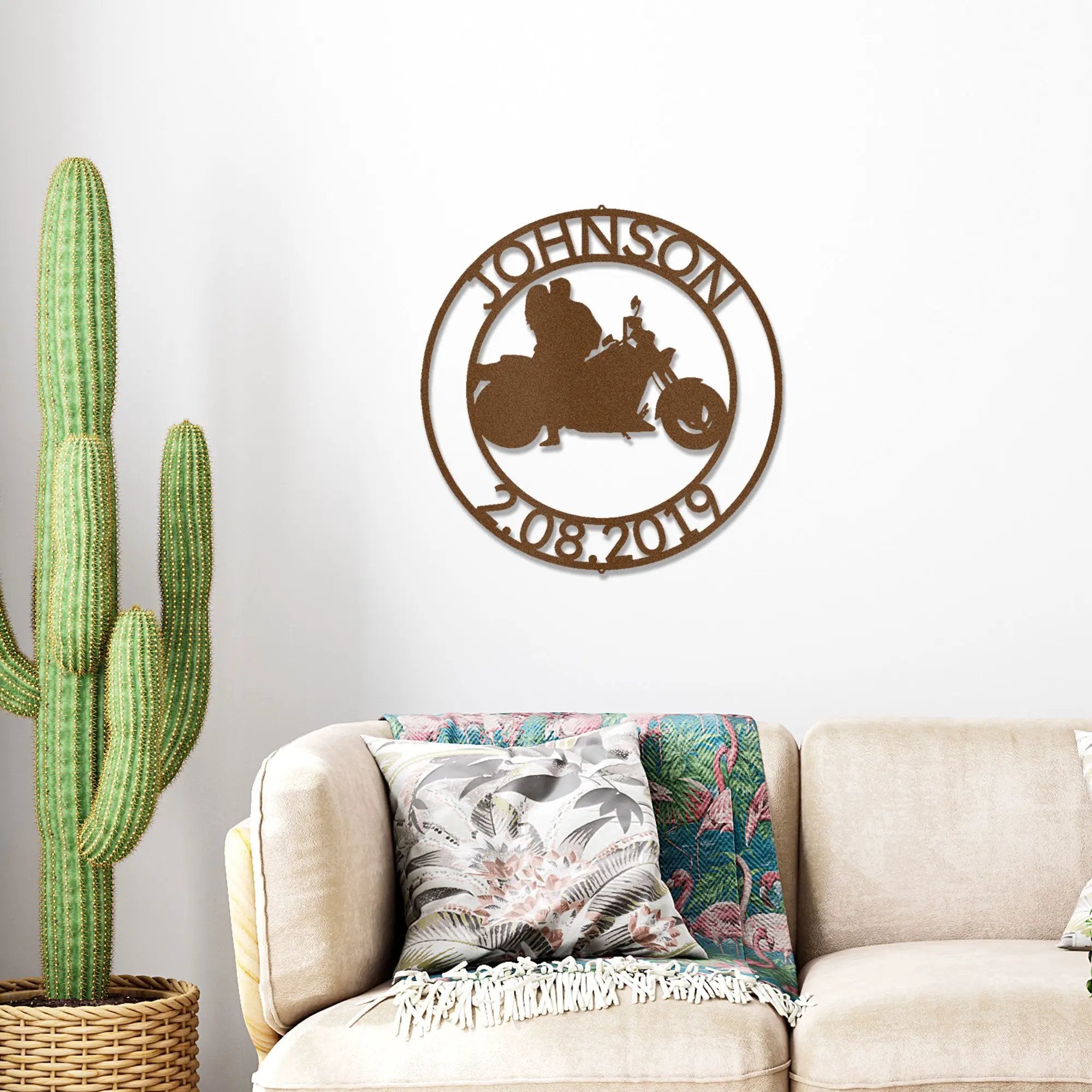 Motorcycle Couples Custom Name Metal Art Wall Sign
