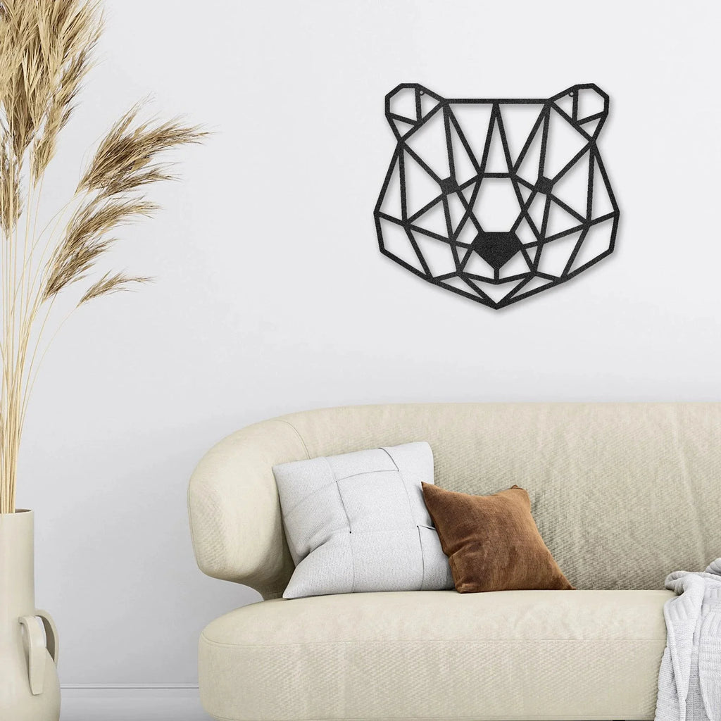 Bear Metal Art Wall Sign Geometric Head Home Office School Decor