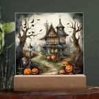 Midnight Manor: Premium Acrylic Halloween Plaque Haunted House Lighted Table-top Decor