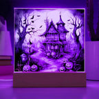Midnight Manor: Premium Acrylic Halloween Plaque Haunted House Lighted Table-top Decor