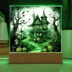 Midnight Manor: Premium Acrylic Halloween Plaque Haunted House Lighted Table-top Decor