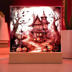 Midnight Manor: Premium Acrylic Halloween Plaque Haunted House Lighted Table-top Decor