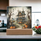Midnight Manor: Premium Acrylic Halloween Plaque Haunted House Lighted Table-top Decor