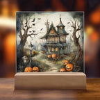 Midnight Manor: Premium Acrylic Halloween Plaque Haunted House Lighted Table-top Decor