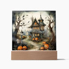 Midnight Manor: Premium Acrylic Halloween Plaque Haunted House Lighted Table-top Decor