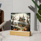 Midnight Manor: Premium Acrylic Halloween Plaque Haunted House Lighted Table-top Decor