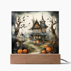 Midnight Manor: Premium Acrylic Halloween Plaque Haunted House Lighted Table-top Decor