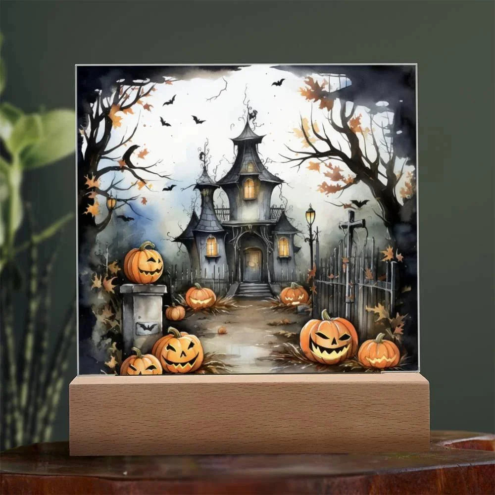 Midnight Mansion: Spooky Acrylic Plaque Decor for Halloween Ghouls