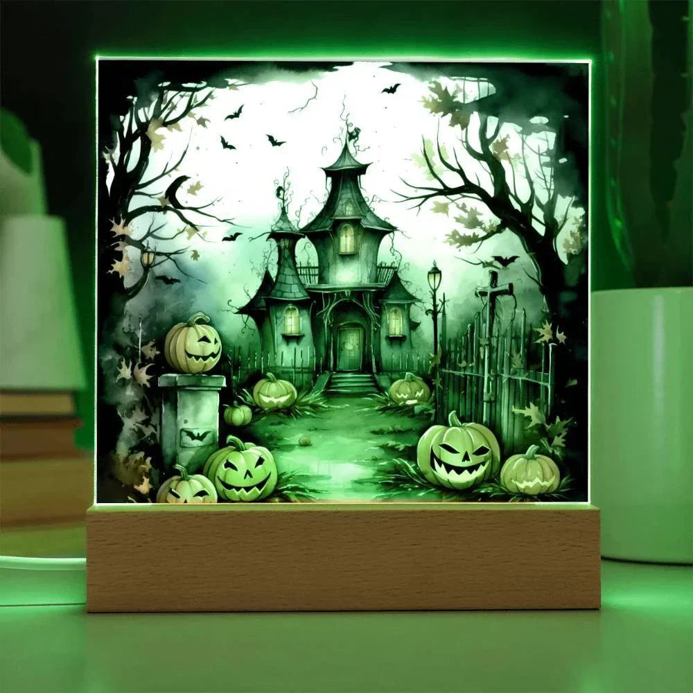 Midnight Mansion: Spooky Acrylic Plaque Decor for Halloween Ghouls