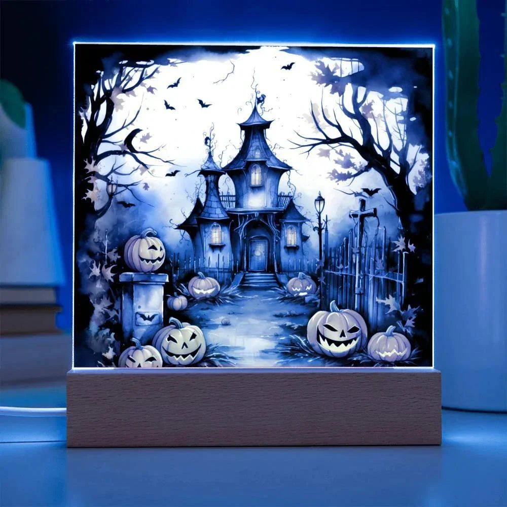 Midnight Mansion: Spooky Acrylic Plaque Decor for Halloween Ghouls
