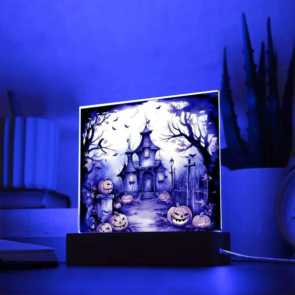 Midnight Mansion: Spooky Acrylic Plaque Decor for Halloween Ghouls