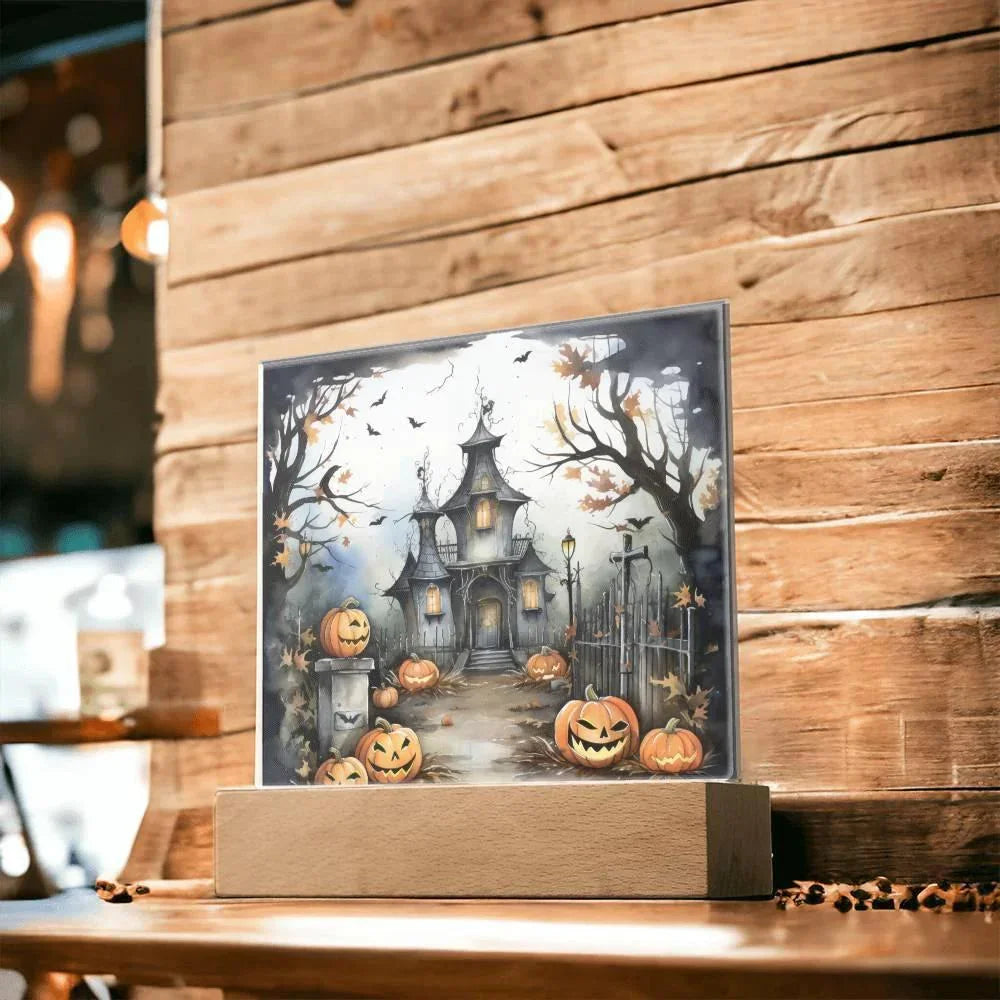 Midnight Mansion: Spooky Acrylic Plaque Decor for Halloween Ghouls