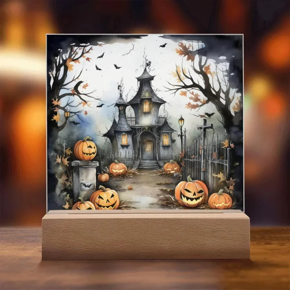 Midnight Mansion: Spooky Acrylic Plaque Decor for Halloween Ghouls