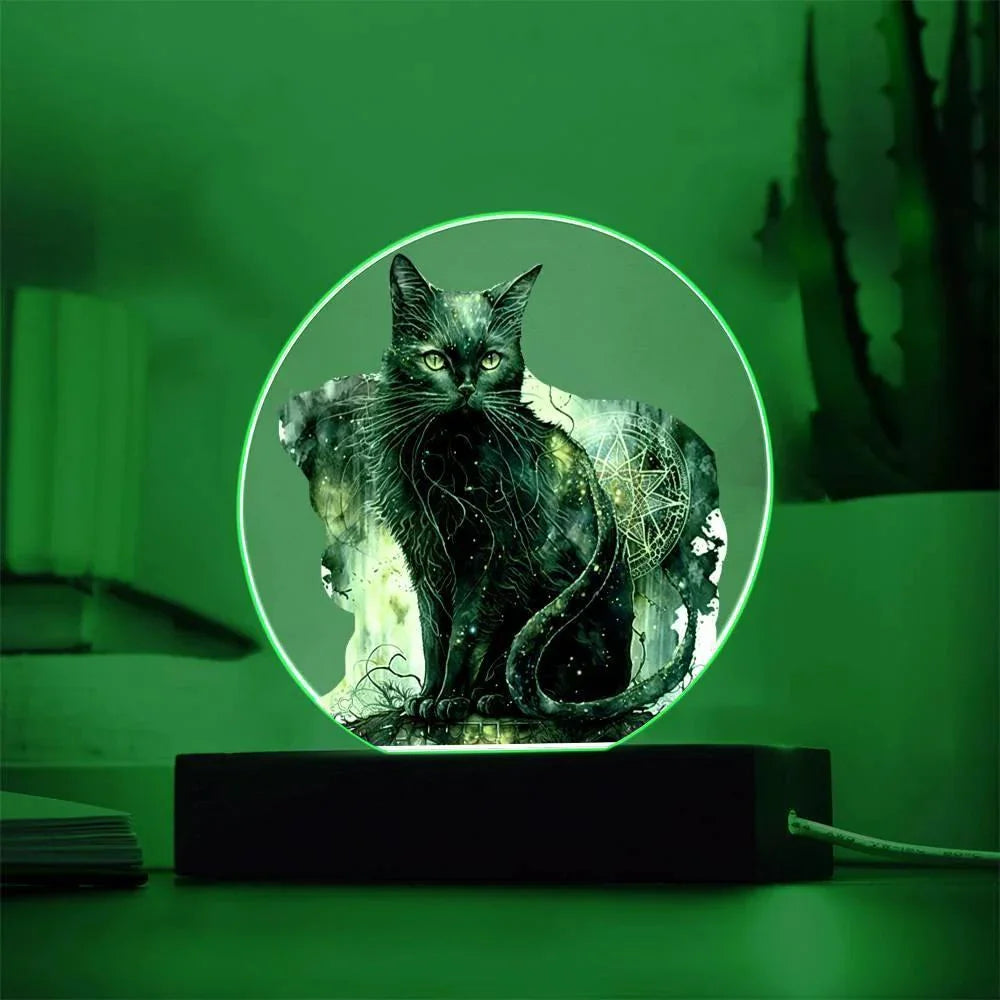 Midnight Purr: Black Cat's Acrylic Plaque Halloween Decor