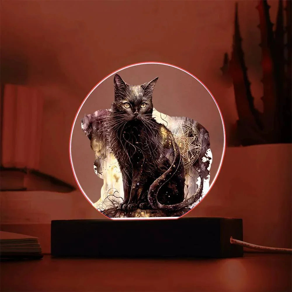 Midnight Purr: Black Cat's Acrylic Plaque Halloween Decor