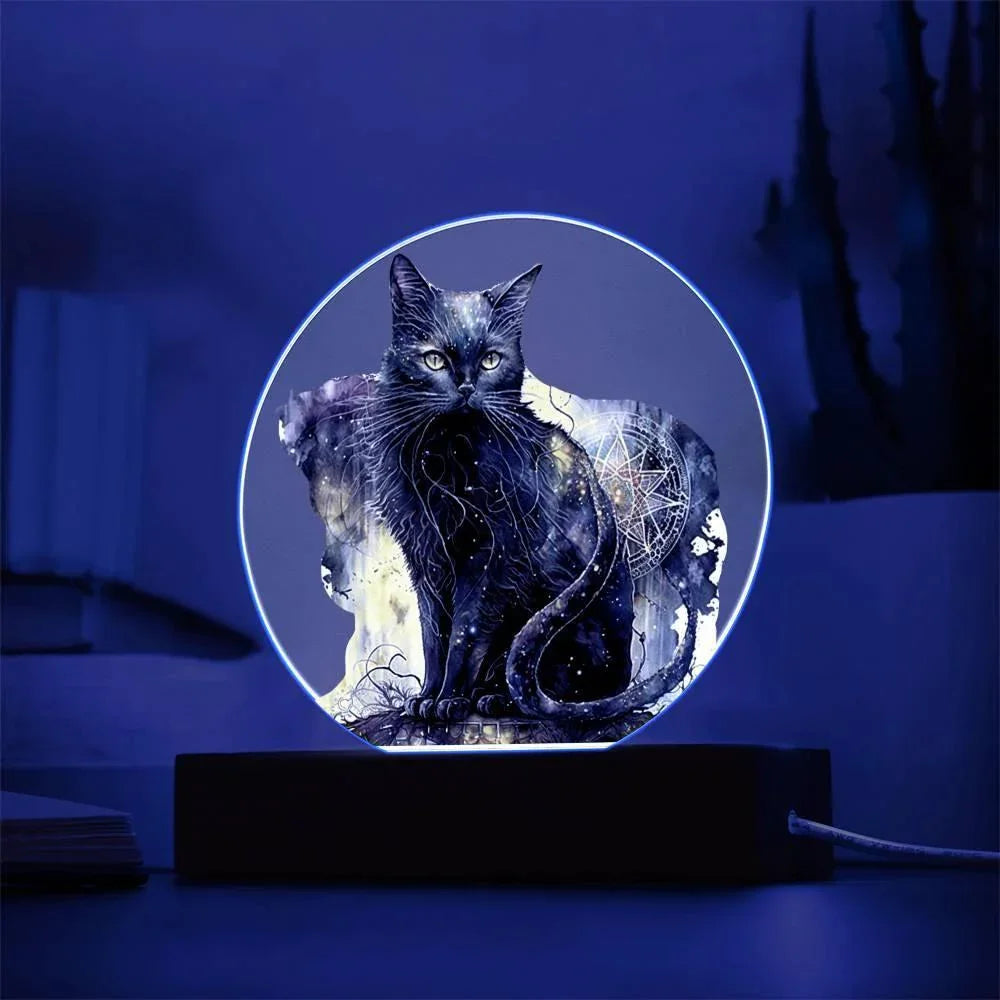 Midnight Purr: Black Cat's Acrylic Plaque Halloween Decor