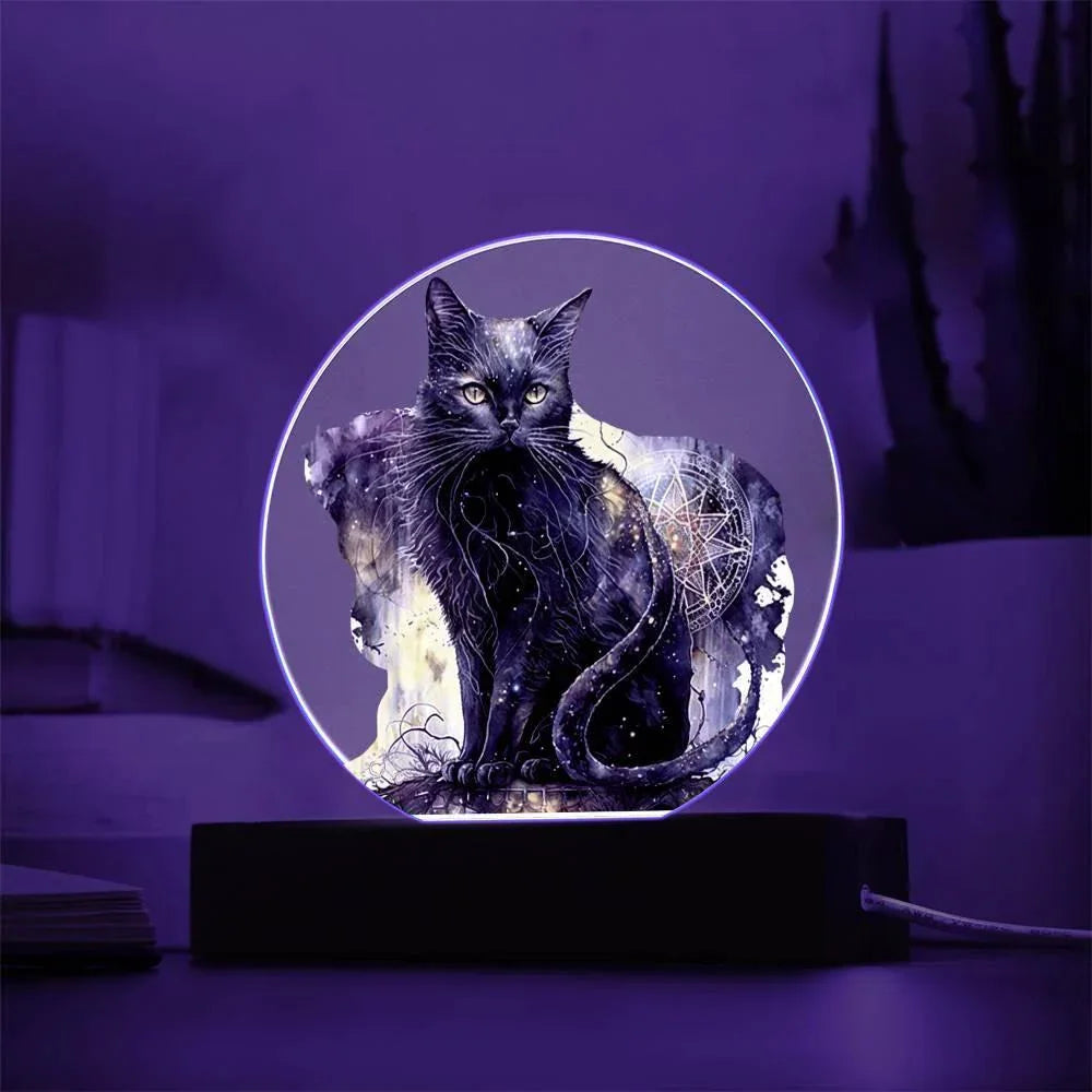 Midnight Purr: Black Cat's Acrylic Plaque Halloween Decor