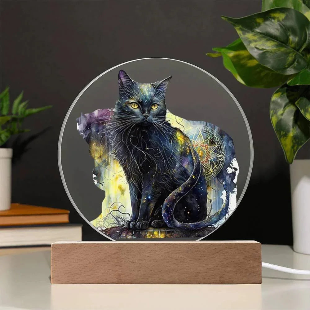 Midnight Purr: Black Cat's Acrylic Plaque Halloween Decor