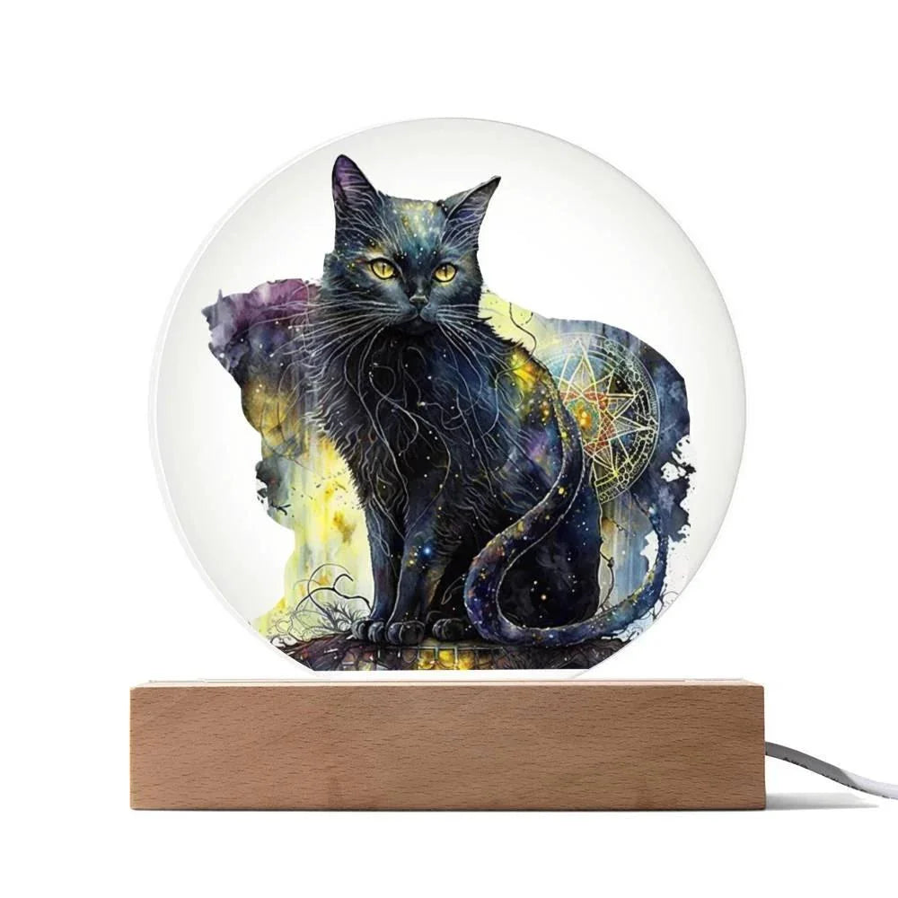 Midnight Purr: Black Cat's Acrylic Plaque Halloween Decor