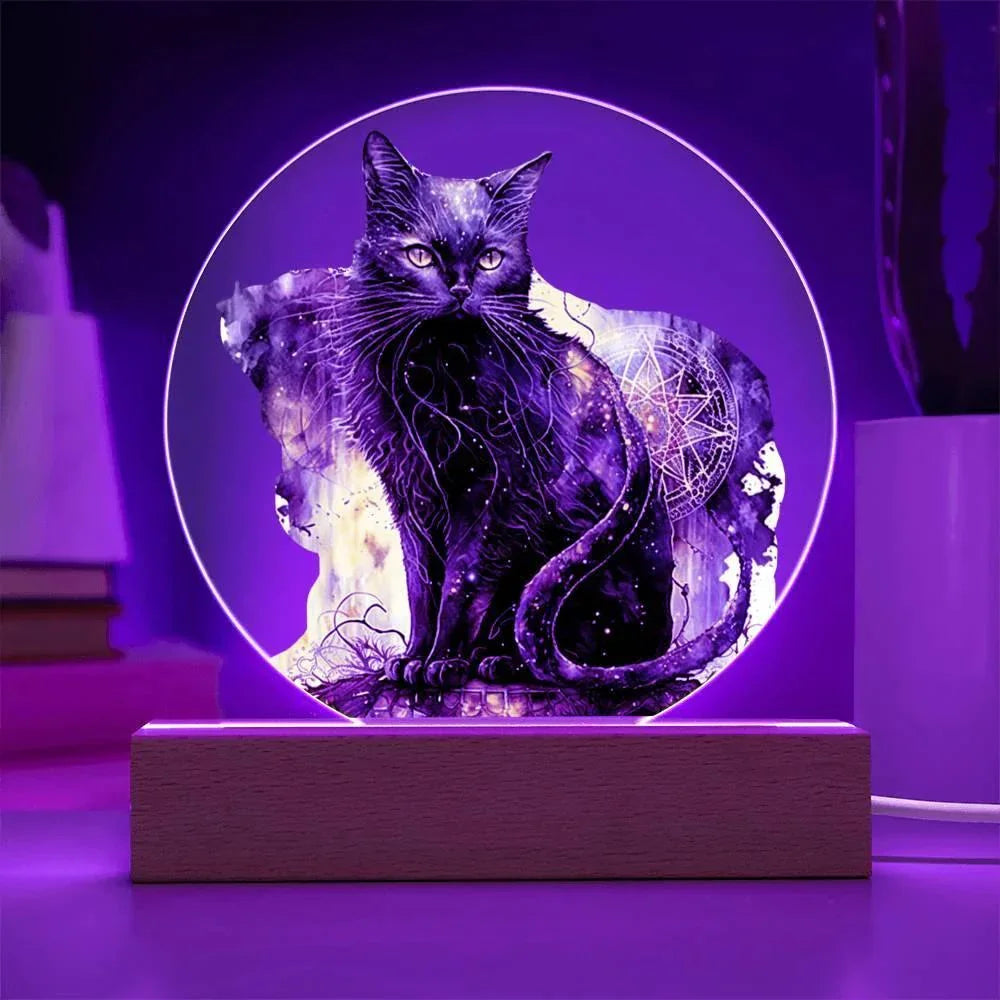 Midnight Purr: Black Cat's Acrylic Plaque Halloween Decor