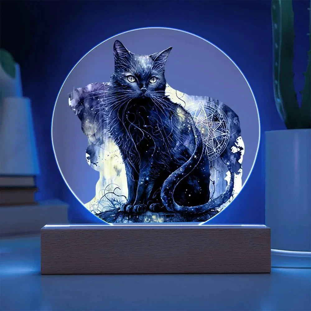 Midnight Purr: Black Cat's Acrylic Plaque Halloween Decor