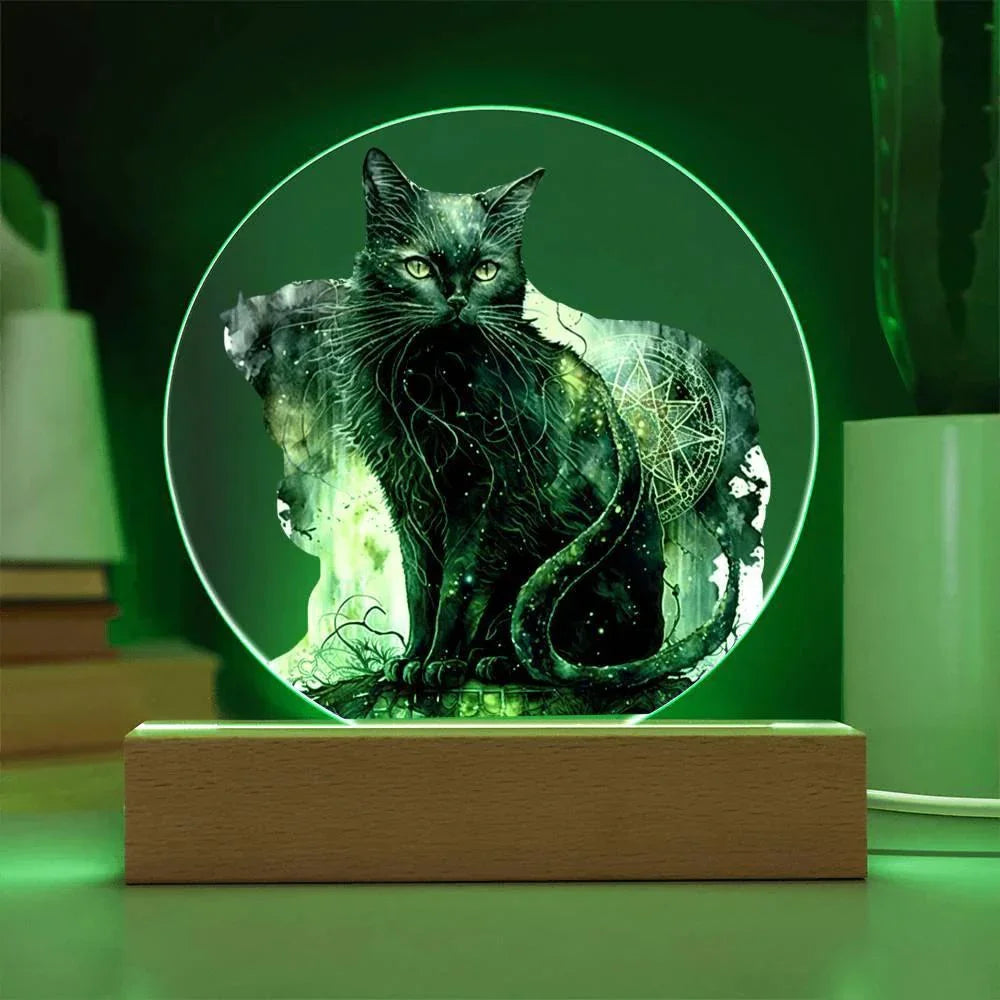 Midnight Purr: Black Cat's Acrylic Plaque Halloween Decor