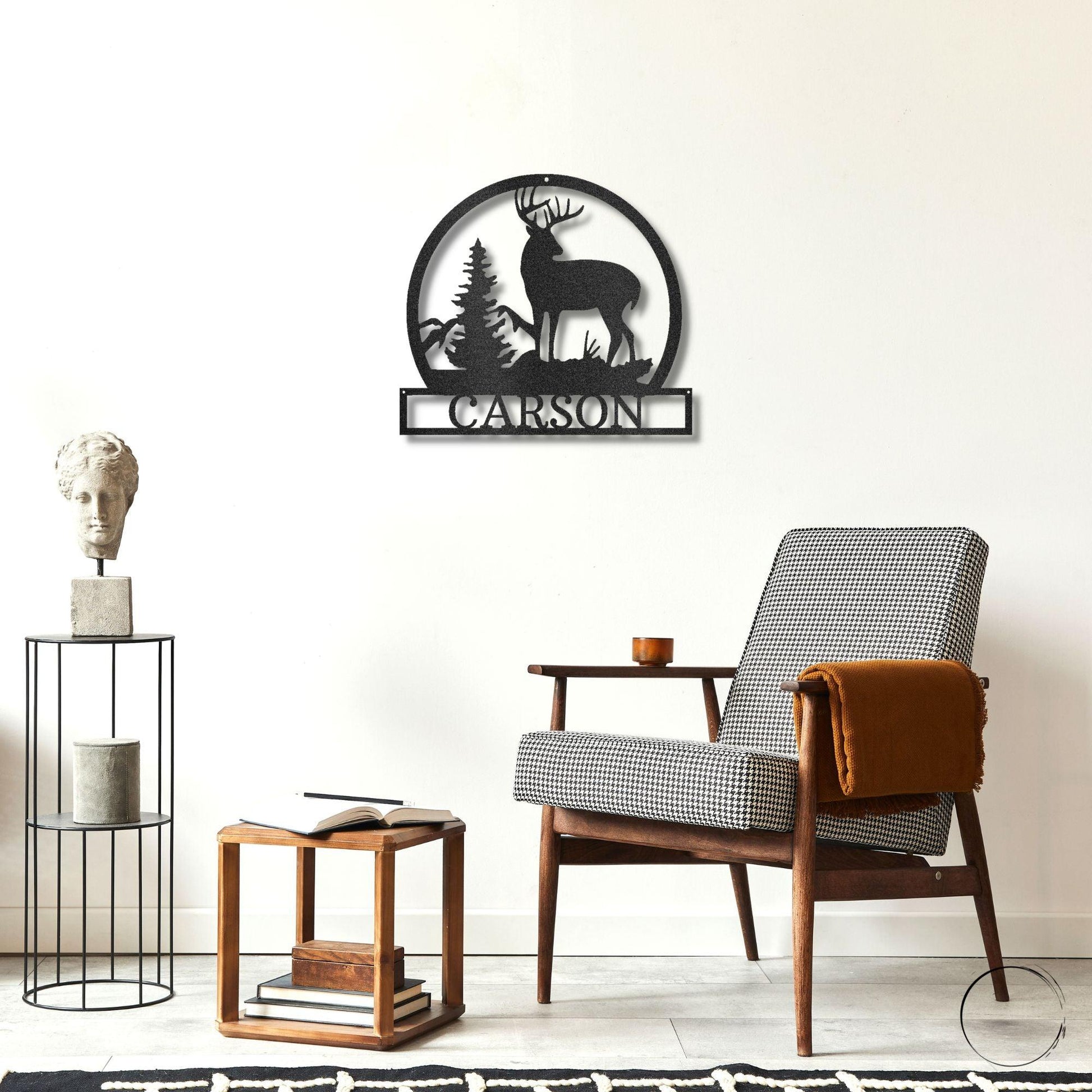 Deer Buck Mountain Scene Custom Name Metal Art Wall Sign - Mallard Moon Gift Shop