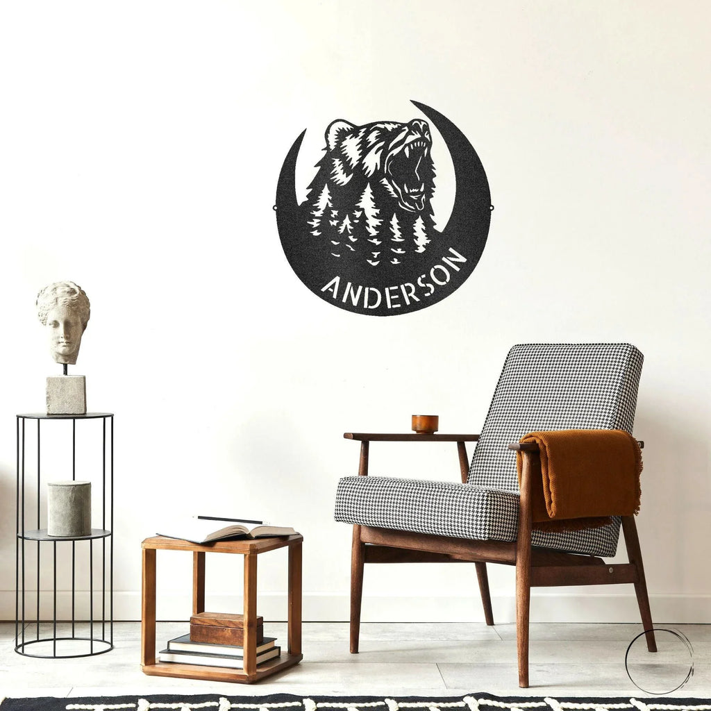 Roaring Bear Custom Name Indoor Outdoor Steel Wall Sign