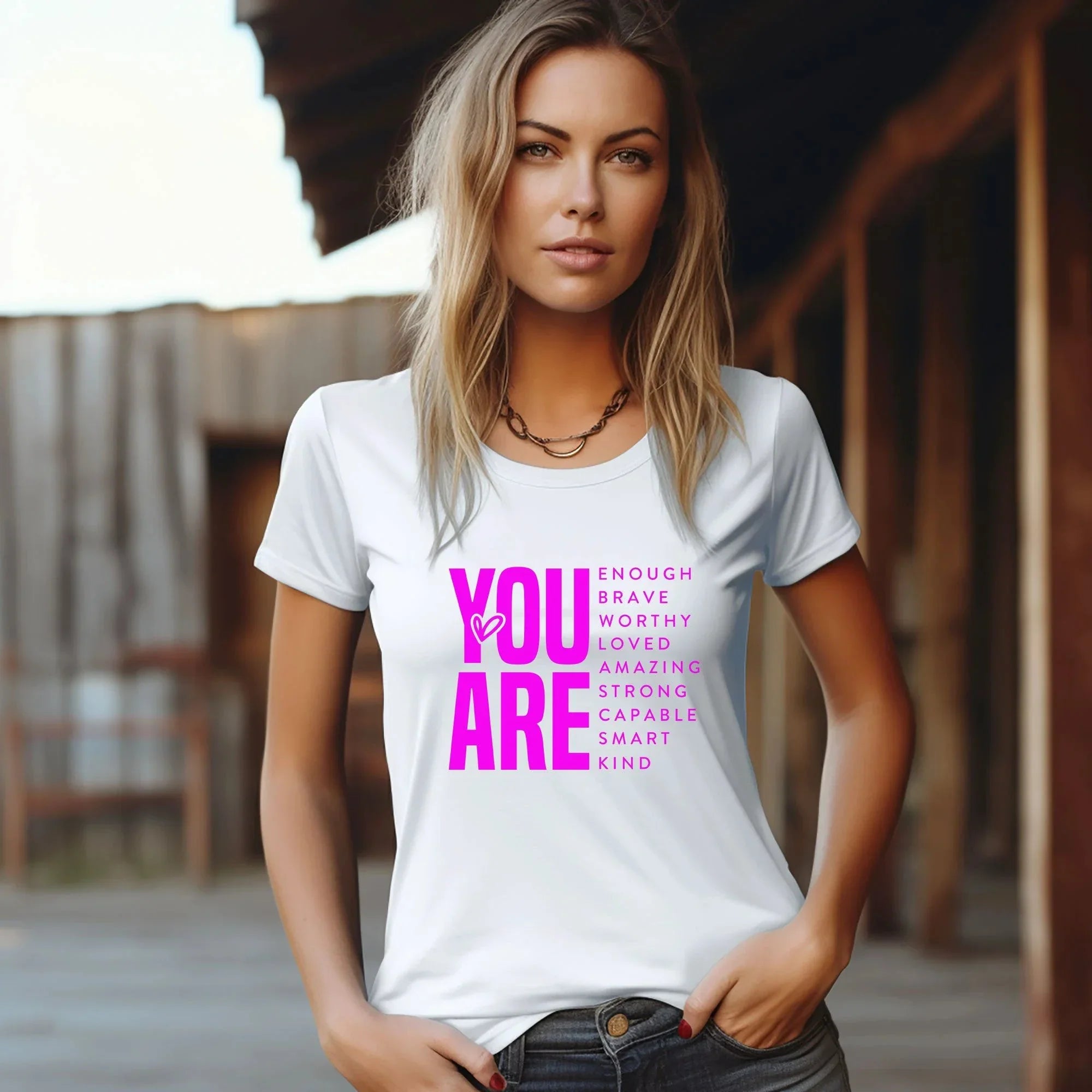 Inspirational Quote T-Shirt for Daughters,Women – You Are Enough, Brave & Loved – Motivational Unisex Tee
