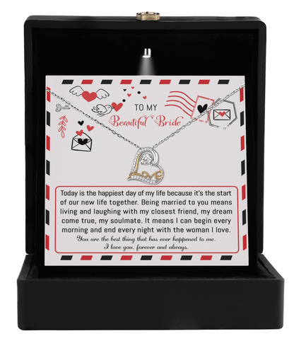 Bride Wedding Day Gift - The Happiest Day - Love Dancing Heart Pendant Necklace - Mallard Moon Gift Shop