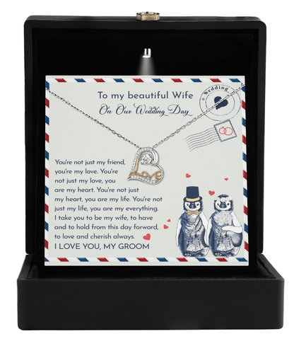 Wife Wedding Day Gift - I Will Love And Cherish Always Love Dancing Heart Pendant Necklace, Bride Jewelry, Gift from Groom - Mallard Moon Gift Shop