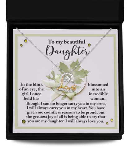 Daughter Birthday, Graduation, Christmas Inspirational Gift  - Incredible Woman - Love Dancing Heart Pendant Necklace - Mallard Moon Gift Shop